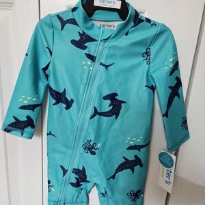 Carter's Aqua Shark Print Swimsuit 3-6 Mo